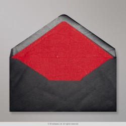 110x220 mm (DL) Black Envelope Lined With Red Fancy Paper